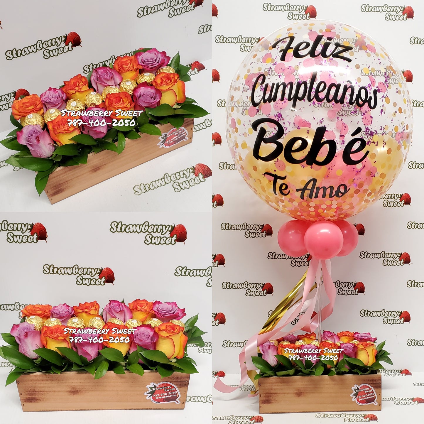 Combo 9 Wood Rose & Globo Personalizado